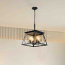 16' Black Industrial 4-Light Pendant Chandelier, Modern Metal Cage Design, Adjustable Hanging Light for Dining Room, Kitchen, Living Room (No Bulbs)