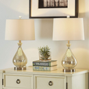 23' Modern Clear Water Glass Table Lamp with White Linen Shade and Polished Nickel Base (Set of 2) for Bedroom, Office, College Dorm, Coffee Table, Bookcase
