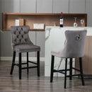 Contemporary Velvet Upholstered Barstools with Button Tufted Decoration and Wooden Legs, and Chrome Nailhead Trim, Leisure Style Bar Chairs,Bar stools, Set of 2 (Gray),SW1902GY