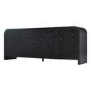 Farmhouse Curved Edge TV Stand with Large Cabinets for TVs up to 70', Minimalist Wood Grain Media Console with Cable Management, Mid Century TV Cabinet with Adjustable Shelves for Living Room, Black