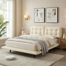 Queen Size Upholstered Floating Bed Frame with LED Lights, Pu Leather Platform Bed with Button-Tufted Headboard, Easy Assembly, No Box Spring Needed, White