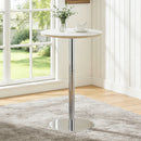 Rock slab circular tabletop non adjustable (39 inches high) bar table, bar table with silver legs and base (white)