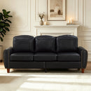 81.5' Classic Living Room Sofa  Faux Leather Couch,Rolled Arm Sofa with Nails,Solid Wood Legs,Upholstered Breathable PU Leather Black.
