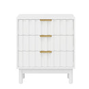 White Fluted 3 Drawer Dresser - 23.6' Wide Bedroom & Living Room Storage with Durable MDF Construction and Gold Handles