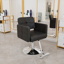 Fashionable black salon style chair with silver metal support legs - ideal for hair salons and beauty salons, adjustable and rotatable, with a single chair inside the link.