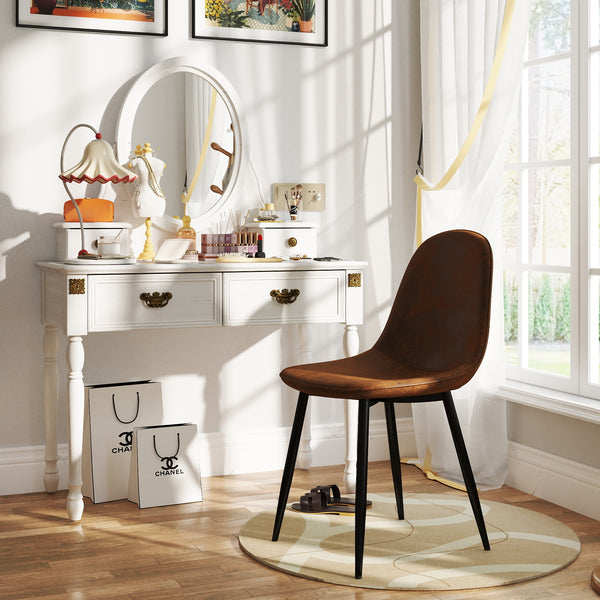 Charlton Suede Brown Ergonomic Dining Chair with Black Metal Legs – Stylish and Comfortable Seating for Your Home