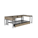 Corner Bed Frame Twin Size with Bookcase and 2 Underbed Storage Drawers, Modern Twin Bed with LED Light and Charging Station, Modern Daybed Reversible Left or Right, Grey