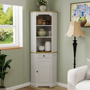 68' Tall Corner Cabinet, Freestanding Corner Storage Cabinet with 1 Door, 1 drawer and a Adjustable Shelf, Farmhouse Bar Storage Cabinet for Living Room, Dining room, Kitchen, Bathroom-Antique White