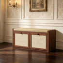 Shoe Storage Bench with Padded Seat, Shoe Storage Bench 2 Rattan Doors for Entryway