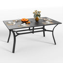'Vintage Wood Grain Metal Table 62.99' x 37.8'' Rectangular with Umbrella Hole, Heavy-Duty Steel Frame Rust-Resistant Easy Clean, for Patio Garden Deck Dining Room Office