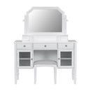 Elegant White Makeup Vanity Desk with Adjustable Mirror and Storage, MDF and Solid Wood Construction, 44.4'