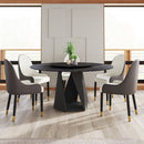 59.05' Round Marble Dining Table with Black Iron Metal Base, Artificial Marble for 6-8 People, 31.5'Black Artificial Stone Turntable,Black (Dining Table Only)