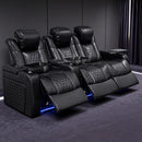 93.3'Power Recliner 3 PC Made WithTop-Grain Nappa,Fully Adjustable Relaxation,Smart Charging,Dynamic RGB LED Lighting,BLACK