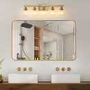 31' Golden 5-Light Vanity Light with Clear Glass Shades, Modern Iron Metal Bathroom Wall Fixture for Mirror, Ideal for Bathroom and Dressing Table (No Bulbs)
