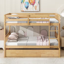 Full Over Full Rubber Wood Bunk Bed with Trundle, Ladder and Guardrails, Convertible to 2 Full Size Beds, with Twin Size Trundle ,Natural (Old Sku W504S00180)