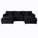 Modular Sectional Sofa, Oversized Deep Seat U Shaped Couch Set with Movable Ottomans, Chenille, Black