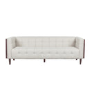 Contemporary Mid-Century Charm 3-Seater Sofa with Button-Tufted Waffle Stitching in Beige Fabric
