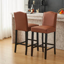Barstools Set of 2, Upholstered Bar Stools for Kitchen Island, Brown Rubberwood Legs PU Faux Leather Seating 300LBS Weight Capacity
