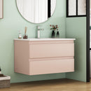 32-Inch Wall-Mounted Bathroom Vanity With Sink Combo, Double Drawers, Rounded Drawer Fronts,Soft-Close System,Ceramic Sink,No Handle Design,Solid Wood,Easy to Install,The Faucet Is Not Included,Pink