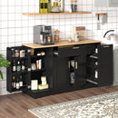 TREXM Multi-Functional Storage Sideboard, Extendable Dining Table, Adjustable Shelves, 3-Tier Pull-Out Rack, Kitchen Island Storage for Kitchen, Dining Room, Living Room (Black)