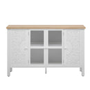 U-Can 47.2'' Retro TV Stand for TVs up to 43 Inches, Entertainment Center Media Console Cabinet with 3 Spacious Cabinets, Glass Cabinet Doors and Anti-tip Device for Living room