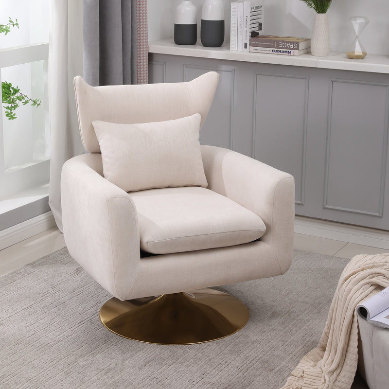 Classic Mid-Century 360-degree Swivel  Accent Chair, Beige Linen