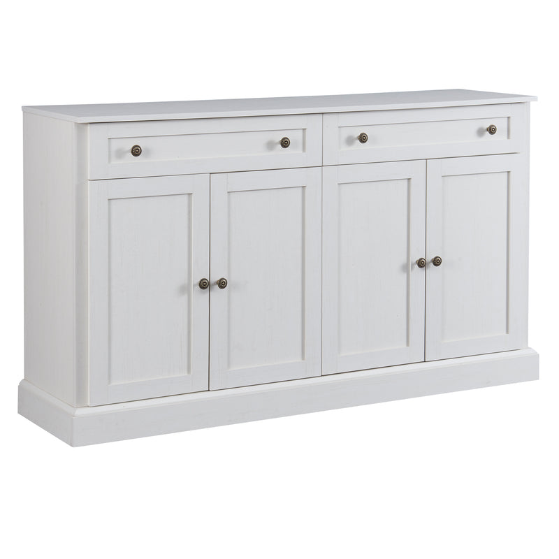 TREXM Antique White Kitchen Sideboard Storage Buffet Cabinet with 2 Drawers & 4 Doors Adjustable Shelves, MDF & Particle Board, 58.3 x 15.8 x 33.9 inches