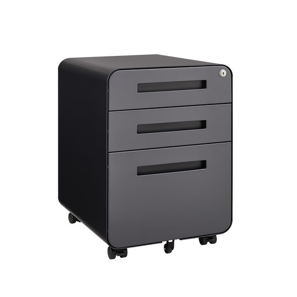 Rounded 3 drawer mobile filing cabinet, simple style multifunctional legal/letter/A4 file storage cabinet, 5-wheel design with anti tilt cold-rolled steel material