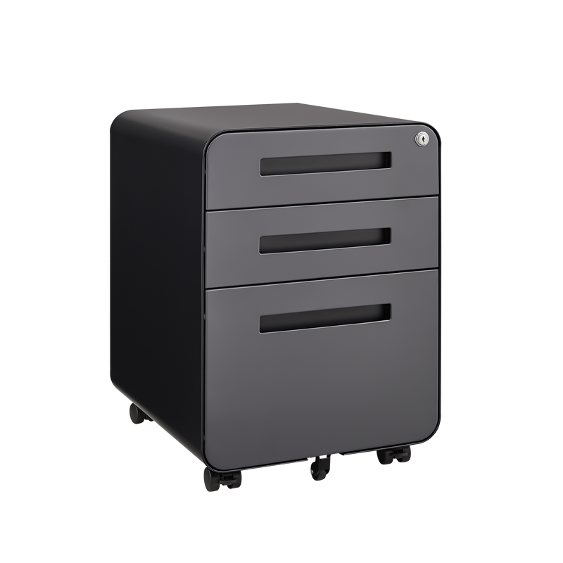 Rounded 3 drawer mobile filing cabinet, simple style multifunctional legal/letter/A4 file storage cabinet, 5-wheel design with anti tilt cold-rolled steel material
