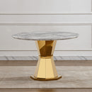 47' Round Marble Dining Table, Modern Kitchen Table with High Gloss Faux Marble Tabletop and Stainless Steel Base for Dining Room, Kitchen (Gold,Gray)(only table)