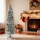 Indoor Holiday Decor,9ft Flocked Christmas Tree, Pencil Artificial Xmas Tree with Faux Snow