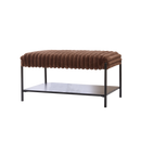 Upholstered Ottoman Coffee Table Foot Rest with Black Metal Legs and Wooden Storage, Faux Fur, Brown