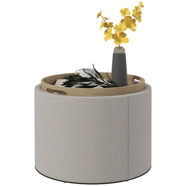HOMCOM Round Storage Ottoman Coffee Table with Flip Top Tray, Gray