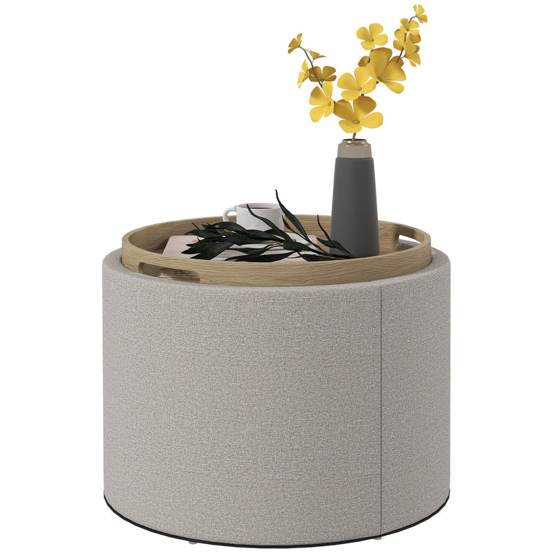 HOMCOM Round Storage Ottoman Coffee Table with Flip Top Tray, Gray