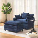 39.4' Modern Accent Chair with Ottoman, Living Room Club Chair Chenille Upholstered Armchair , Reading Chair for Bedroom, Blue Chenille