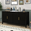 U_Style 63.1''Modern 4-Vertical Wavy Slatted Doors Sideboard,Storage Cabinet With Elegant Design, Solid Wood Legs with Painted,Metal Handles,for Dining Room,Living Room, Kitchen, or Entryway(Black)