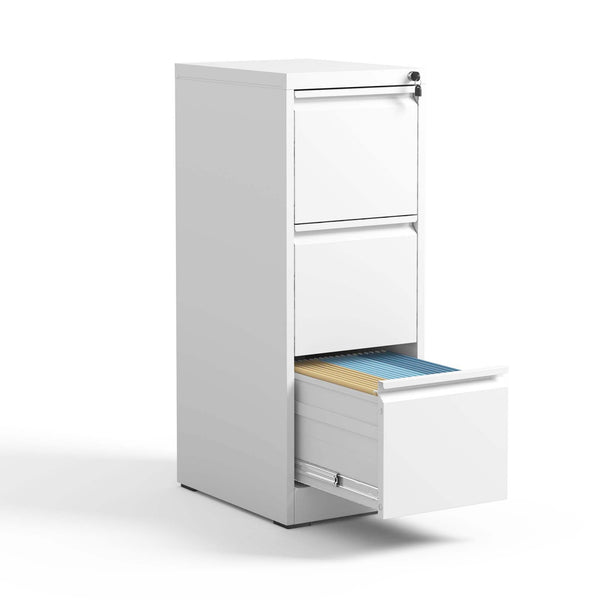 SteelCraft 3 Drawer Metal Vertical File Cabinet with Lock White Steel for A4 Legal/Letter Size