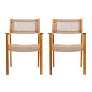 Outdoor Dining Chair Set of 2, Patio Chairs, Teak Acacia Wood, Light Brown Rope