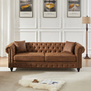 FX 85.5'Living Room with Tech Fabric Chesterfield Sofa with Rolled Arms 3 Seater Sofa with Button Design and 2 Cushions for Apartment, Office, Living Room W1926S00033