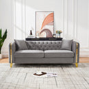 81' Velvet Button Tufted Sofa Couch with Gold Legs,Chesterfield Sofa with Gold Stainless Steel Accents for Living Room,Bedroom, Office, Grey