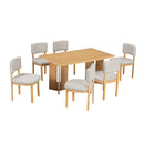 TREXM Farmhouse Wood Dining Table Set for 6 with Upholstered Chairs, 60' Rectangular Table with Cutout Legs in Natural Wood Wash Finish, Solid Oak Veneer Top and LVL Rubber Frame