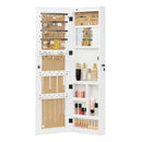 Solid Wood Jewelry Armoire Organizer Cabinet with Full-Length Mirror, 47.5x14.3 in Wall-Mounted Lockable with LED Light
