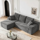 Grey Corduroy L-Shaped Sectional Sofa, Vacuum Compressed Modular Chaise Couch for Living Room