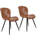 Brown Faux Leather Upholstered Dining Chair Set of 2 with Metal Legs, Thick Foam Cushion & Ergonomic Backrest