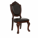 Set of 2 Vintage Carved Dining Chairs Upholstered Leather Back Rubber Wood Classic Elegant Kitchen Chairs