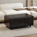 Modern Smart Coffee Table with Built-in Fridge and Freezer Drawers, Bluetooth Speaker, Wireless Charging, Touch Control Panel, USB Interface, Outlet Protection, Atmosphere light, Brown