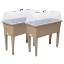 2PCS Self-Watering Raised Garden Bed with Ventilated Transparent Greenhouse Lid, Elevated Planter Box with Removable Legs for Vegetables & Flowers, light brown