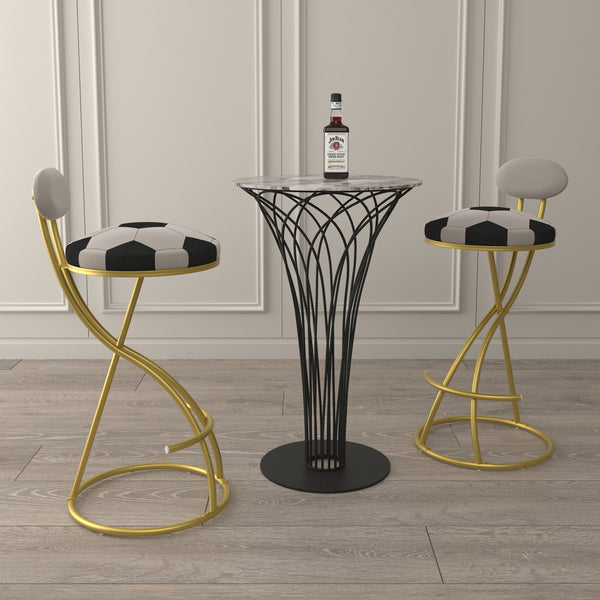 Football Print Bar Stools Set of 2 Upholstered Counter Height Barstool for Kitchen Island S-shaped Velvet Metal Dining Chairs
 (Gold Frame & Creamy White Back)