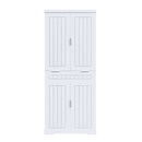 Farmhouse Style White Pantry Cabinet with Drawer, 2 Cabinets & 6 Door Shelves, Adjustable Shelves, Freestanding Cupboard