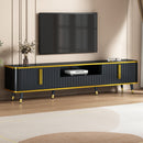 ON-TREND Luxury Minimalism TV Stand with Open Storage Shelf for TVs Up to 85', Entertainment Center with Cabinets and Drawers, Practical Media Console with Unique Legs for Living Room, Black